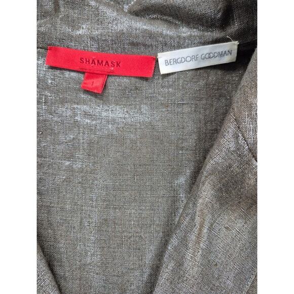 Shamask Sz 1 Bergdorf Goodman Linen Bronze Metallic Shirt Open Front Jacket S/M - Picture 6 of 8